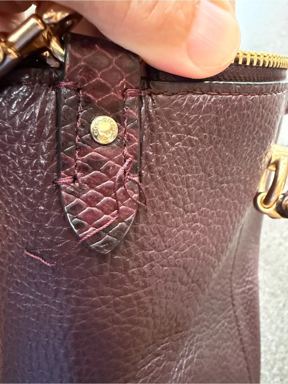 Coach Kacey Satchel with Snake Trim in cranberry/oxblood colorway handbag purse